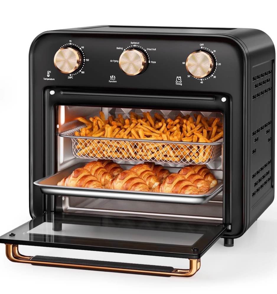 tinana 5-in-1 air fryer toaster oven countertop, 1300w 17 qt, 4-slice convection ovens combo, oil-less air fry, roast, bake broil toast, dried fruit, timer, stainless steel