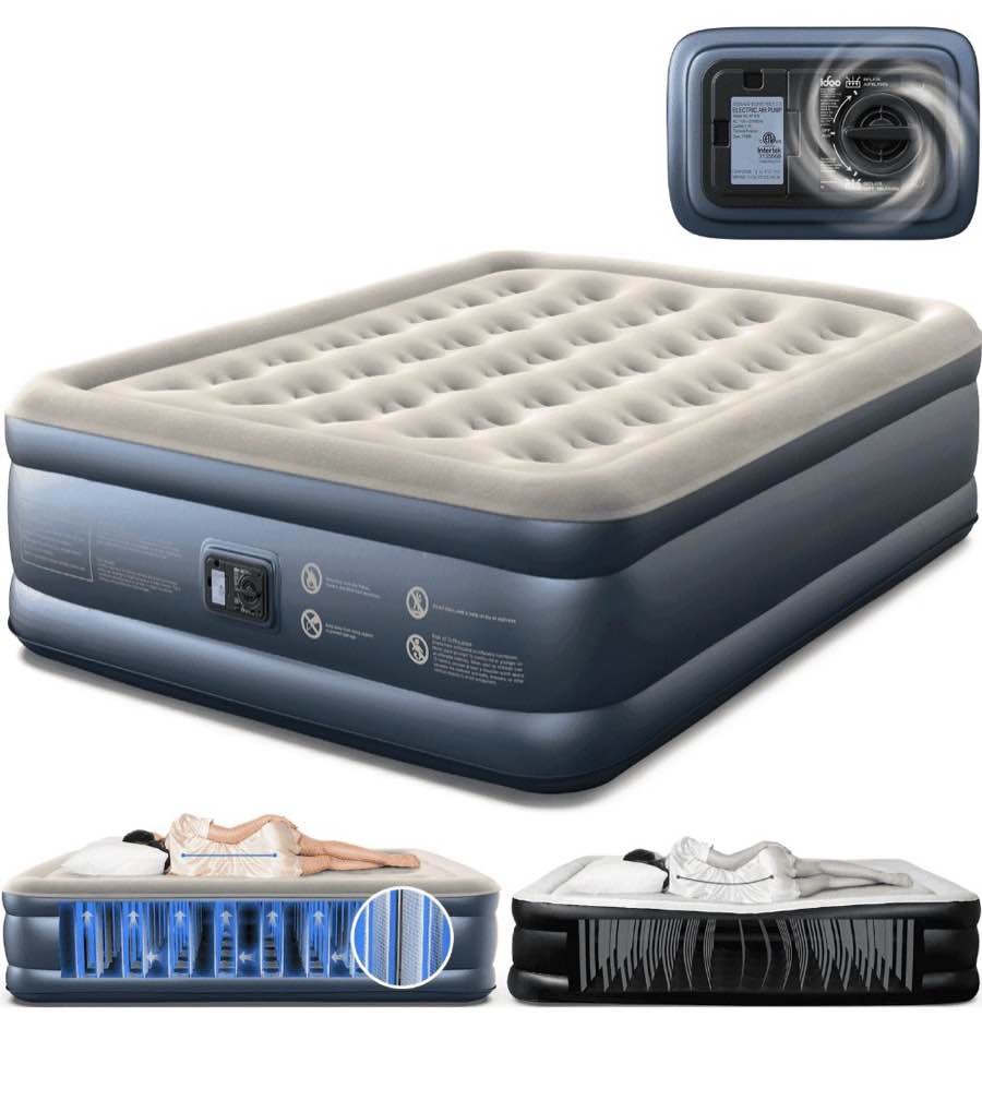 idoo air mattress  inflatable airbed with built-in pump for guest home camping travel  650lb max  (queen size 18 )