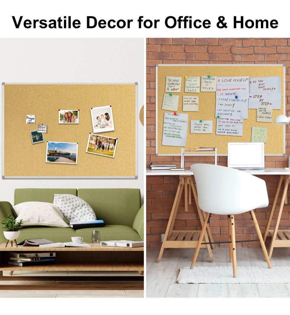 Condition photo showing As Is for Lockways 47" x 35" Cork Board for Wall with Aluminum Frame for Pin Pictures, Notes Thumb Tack Bulletin Board