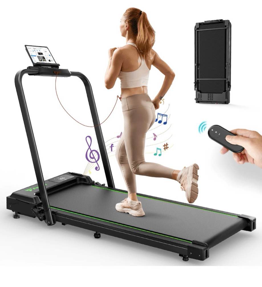formill foldable treadmill  300 lbs walking pad treadmill with handlebar portable treadmill 2 in 1 for home/office  under desk treadmill with mat  touch control led display & remote control