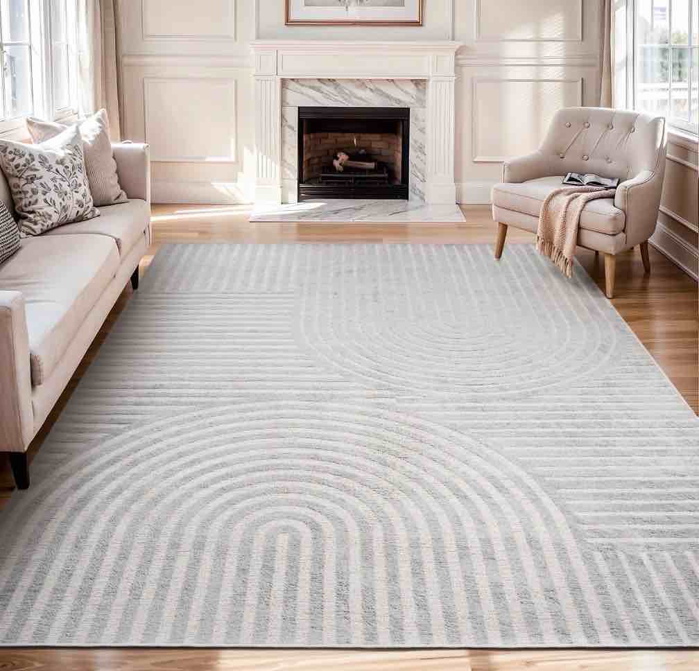 vunate 8 x10  area rugs for living room jacquard textured modern rugs soft geometric rug for bedroom mid century washable rug non-slip bohemian carpet perfect for dining room office gray