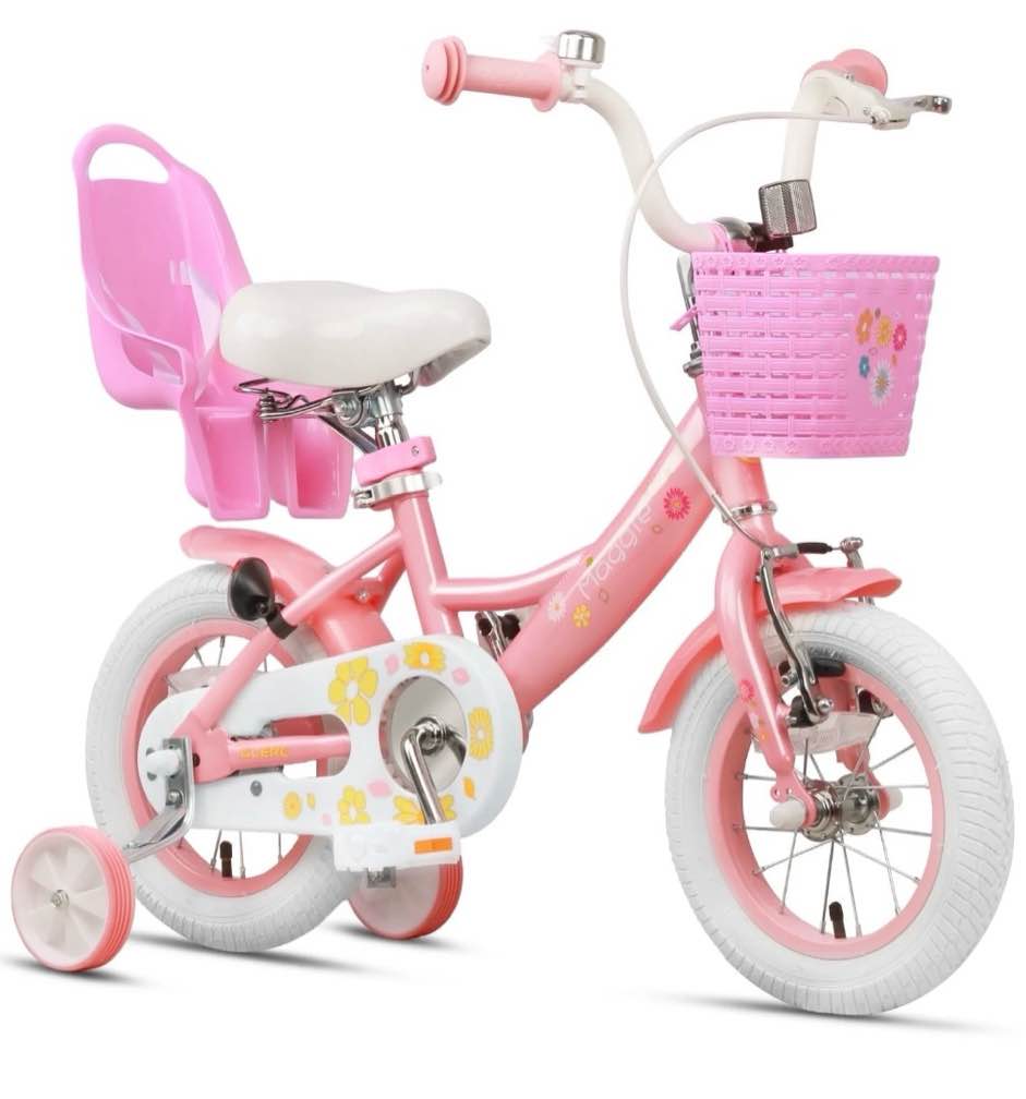 glerc maggie 14 inch kids girls bike for 3-5 years old child, pink & white