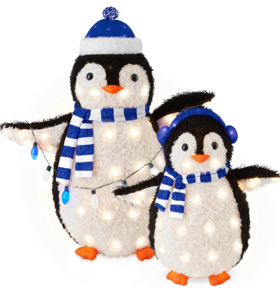 36 in. blue led penguin family christmas yard decor with 150 clear lights (2-piece)