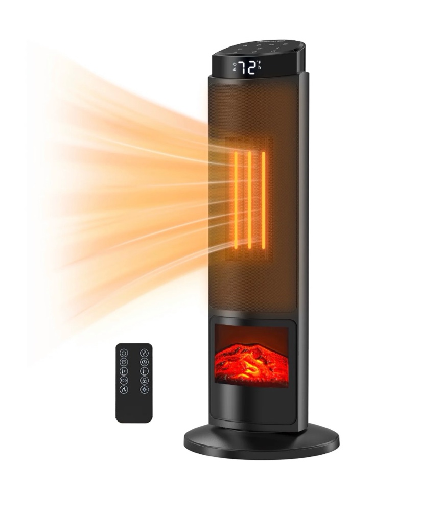 jioabl electric space heater with remote and thermostat, overheating protection for indoor, black