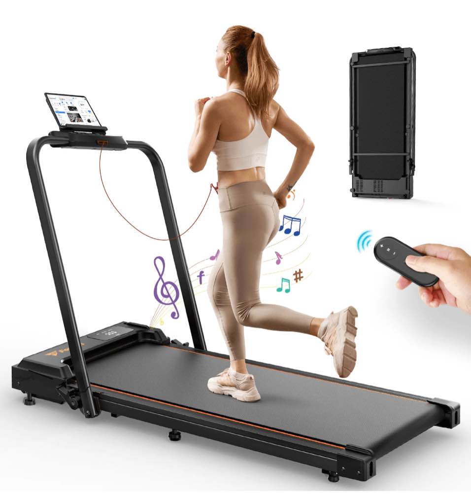 treadmill 2 in 1 for home/office,patbrela 300 lbs walking pad treadmill with handlebar,under desk treadmill with mat, touch control,led display & remote control