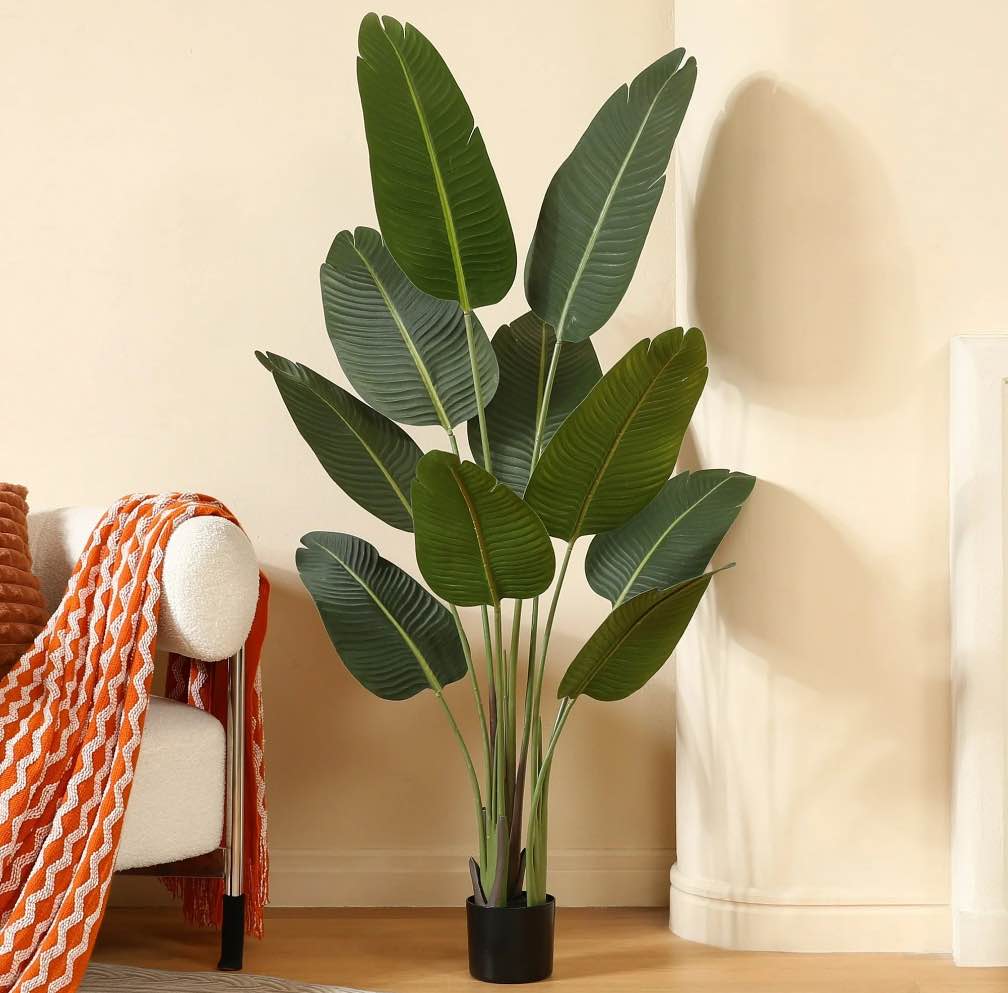 5 feet artificial bird of paradise plant fake tropical palm tree for indoor outdoor, perfect faux plants for home garden office store decoration