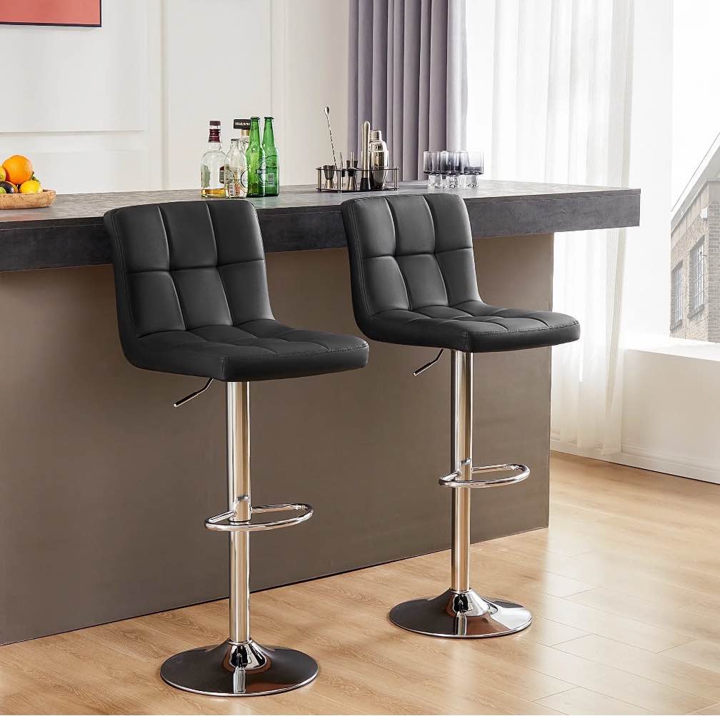 concetta bar stools - set of 2 adjustable swivel pu leather counter seats, black