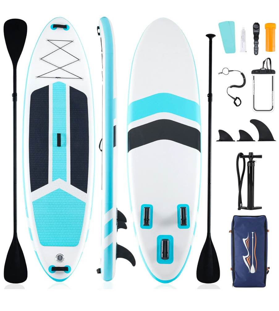 edx inflatable stand up paddle boards 10 ft 5 in with premium sup paddle board accessories, wide stable design, non-slip comfort deck for youth & adults?gray blue