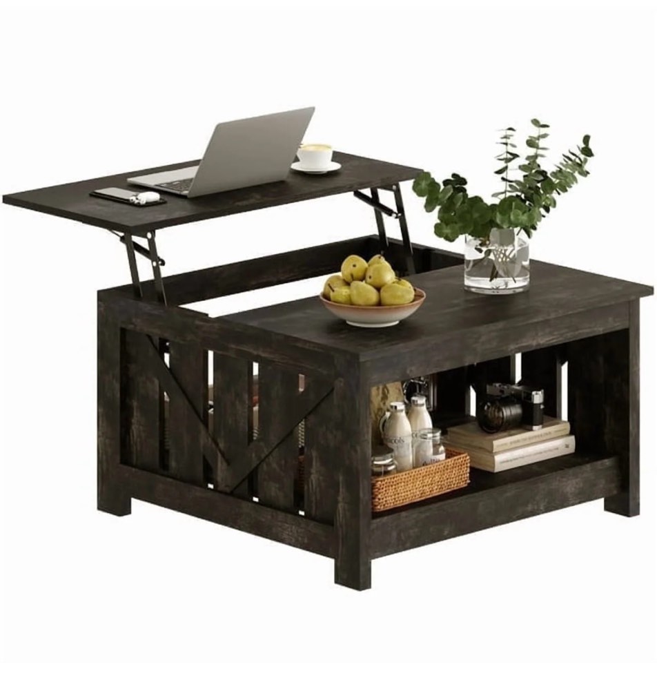gunaito lift top coffee table with storage cabinet and 2 compartments for living room, black , 31.5''hx31.5''w in