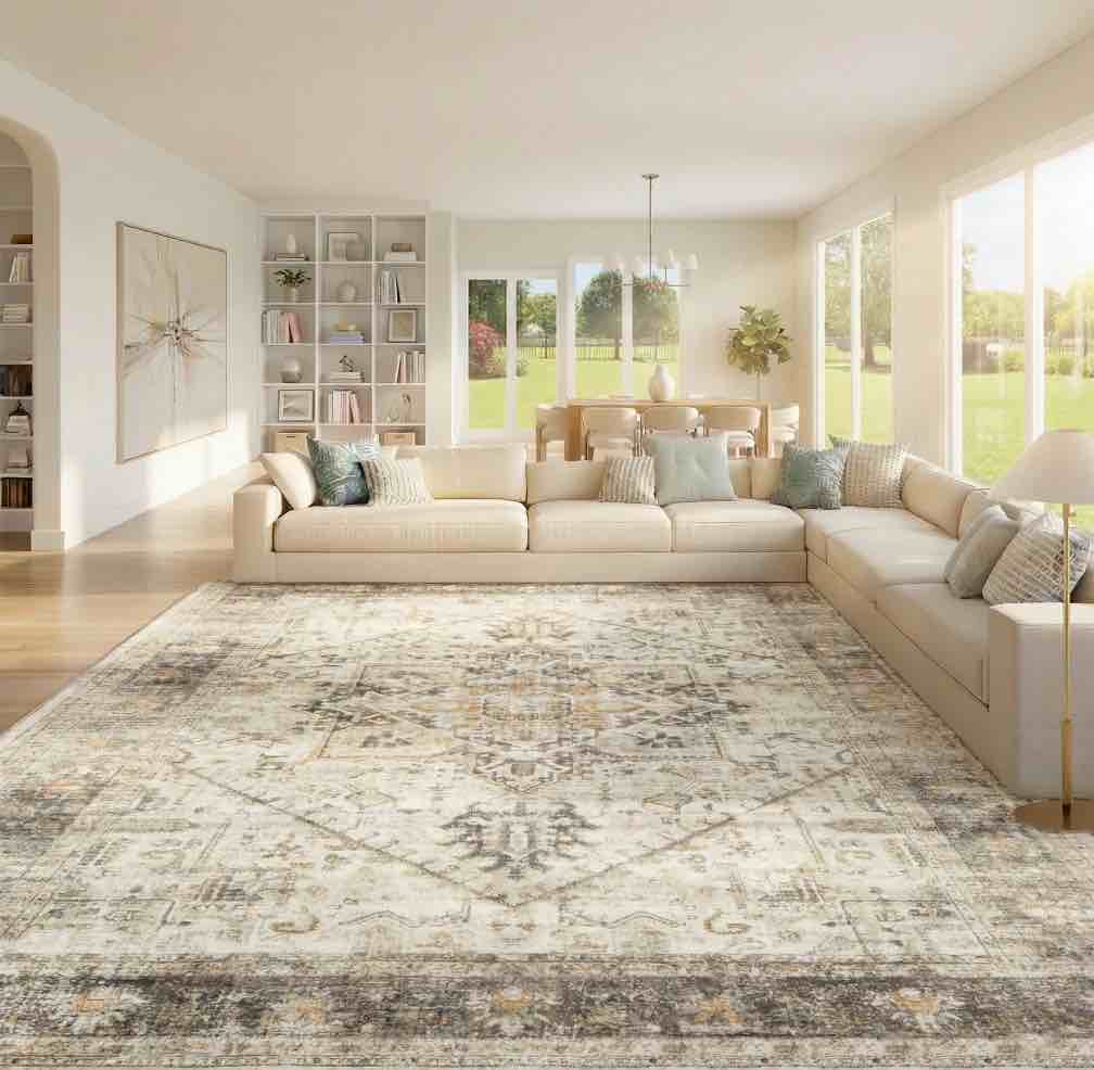 chitooma 8 x10  boho area rugs for living room  machine washable area rug with non-slip backing  stain resistant non-shed carpet for bedroom  dining room  dorm  office