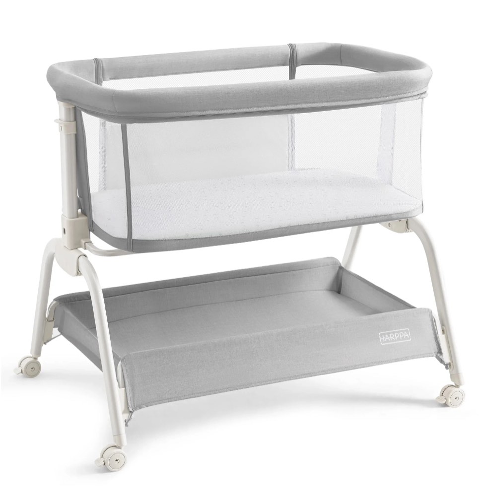 harppa baby bassinet bedside sleeper, 6 height adjustable baby bassinet for infants, grey