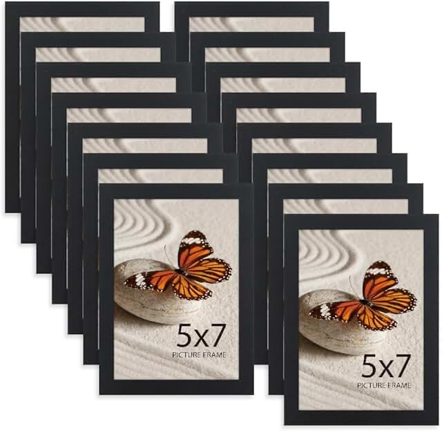 giftgarden 5x7 picture frames set of 15, black wooden photo frame for wall or tabletop display, engi