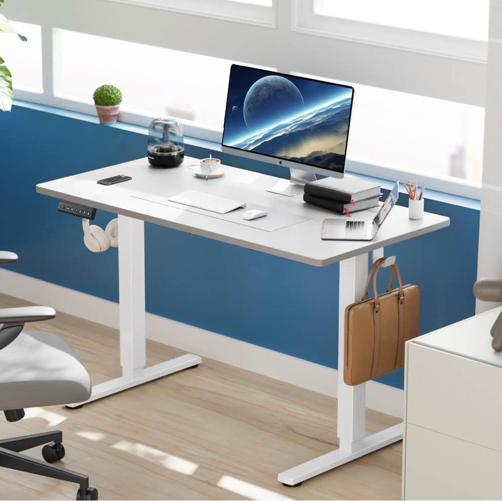 Condition photo showing New/Like New for edx Electric Standing Desk, Height Adjustable Desk, 40 x 24 Inches Ergonomic Stand up Desk with Memory Preset and T-Shaped Metal Bracket for Home Office