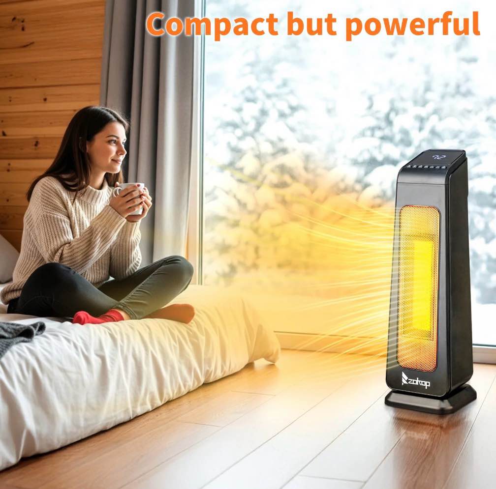 Condition photo showing Good Condition for Ktaxon Space Heater Indoor,23" Portable Electric Heater with 3 Heat Settings, 70° Oscillation, Timer, Remote Control, Tip-Over Switch,Quiet Portable Heater for Office, Bedroom, Large Room,Black