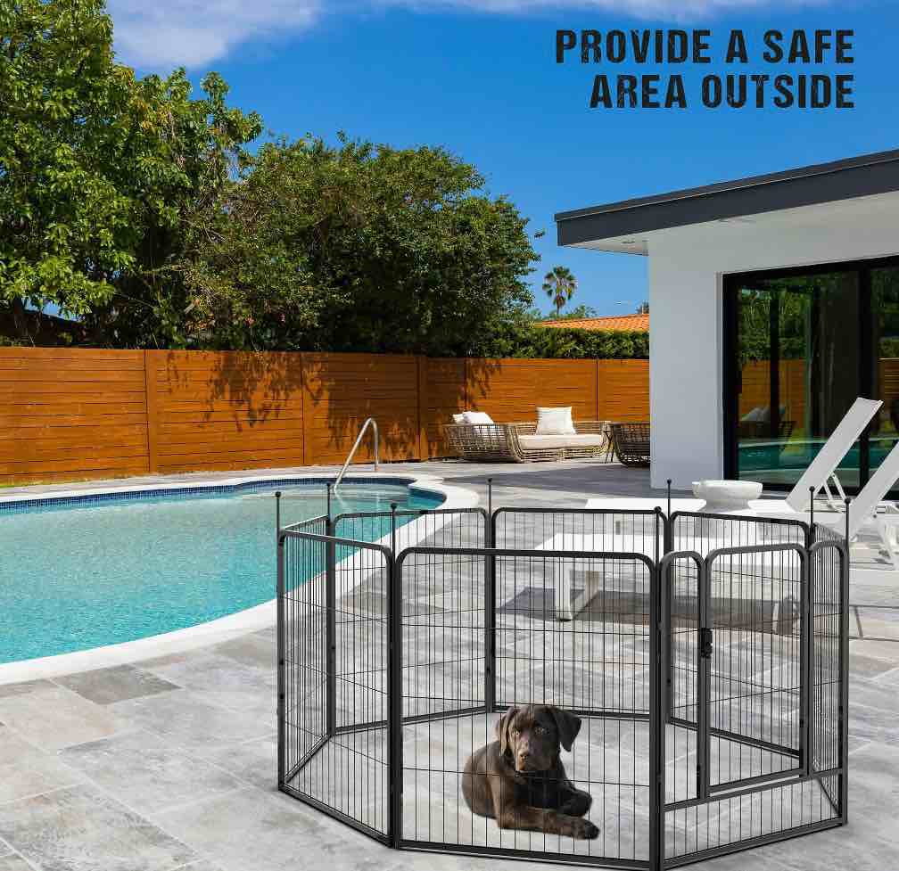 Condition photo showing New/Like New for Barebones 16-Panel Portable Dog Playpen, Heavy-Duty Metal Pet Fence with Doors for Indoor and Outdoor Use, 32" High