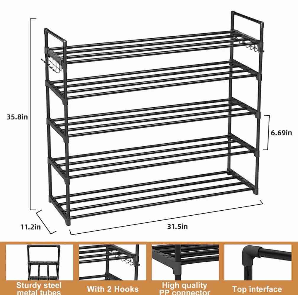 Condition photo showing Good Condition for 5 Tiers Shoe Rack,Shoe Organizer Storage 31.5" Vertical Shoe Shelf Shoe Rack Organizer for Entryway, Closet, Garage, Bedroom,Cloakroom