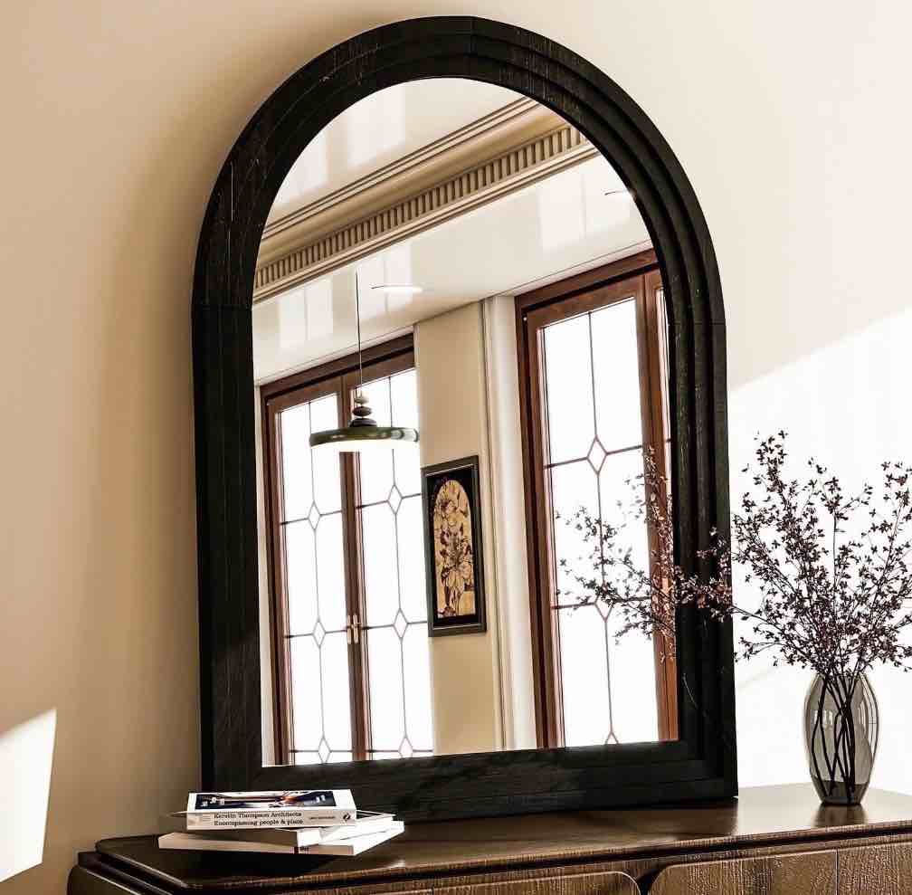 BEAUTYPEAK 36"x 24" Arched Bathroom Mirror Wall Mirror Wooden Frame,Black