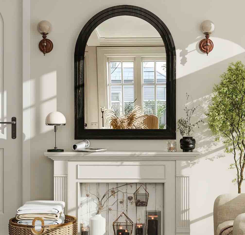Condition photo showing New/Like New for BEAUTYPEAK 36"x 24" Arched Bathroom Mirror Wall Mirror Wooden Frame,Black