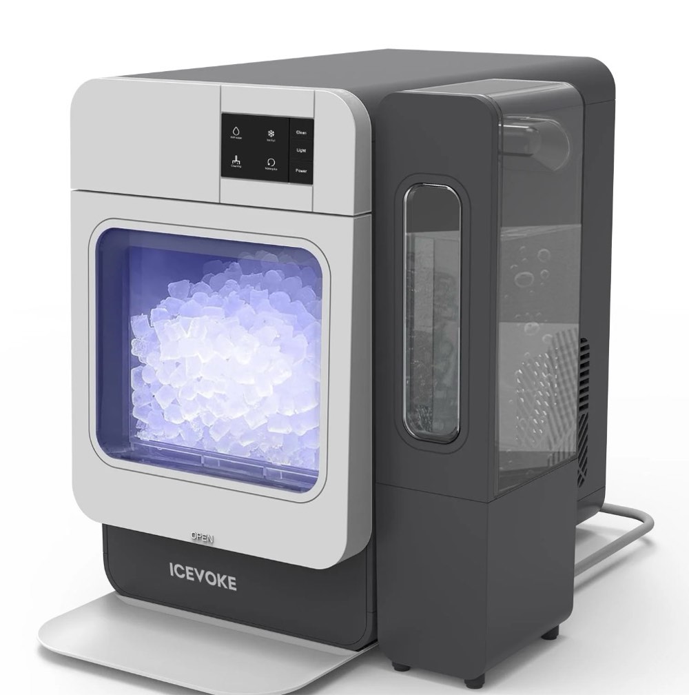 VECYS Nugget Ice Maker W/ Side Water Tank, 33LBS/Day Self-Cleaning, Grey