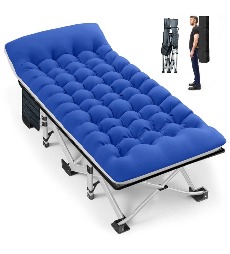 GVDV Folding Camping Cot with 2 Sided Comfort Mattress, 75*28 inch Double Layer Oxford Fabric Folding Bed, Portable Sleeping Bed Cot for Camp Office Nap Beach Travel