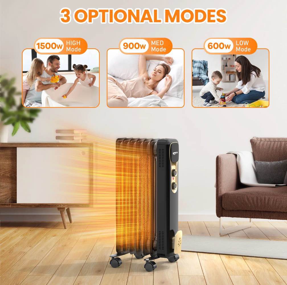Condition photo showing Good Condition for VECUKTY Oil Filled Radiator Heater, 1500W Portable Electric Space Heater, Adjustable Thermostat, 3 Heat Settings,Tip Overheat Protection Quiet Working, Black