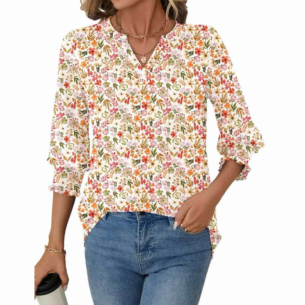 Condition photo showing Good Condition for Fantaslook 3/4 Sleeve Womens Tops Dressy Casual Blouses V Neck Work Shirts Trendy Tops with Smocked Cuffs size XL