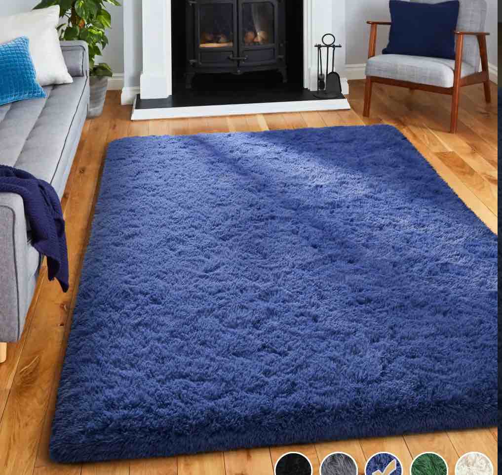 Nefoso Shag Area Rug, 6ft x 9ft Soft Fluffy Area Rugs for Living Room Bedroom Decor Carpet, Dark Blue