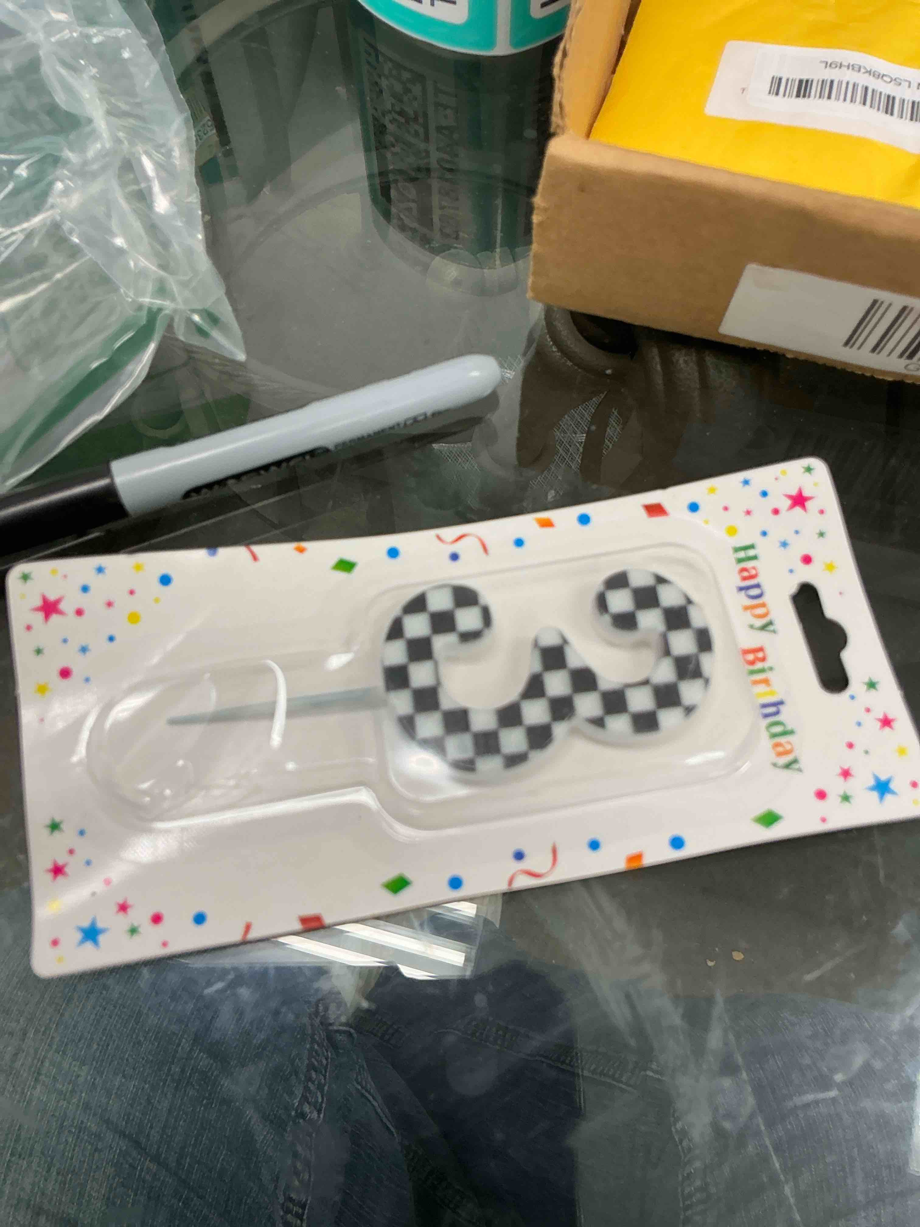 Condition photo showing New/Like New for Racing Cars Themed Birthday Candle, Checkered Flag Number Candles Black and White Candles Happy Birthday Cake Topper Party Decorations for Boys Racing Cars Themed Party Supplies (Number 3)