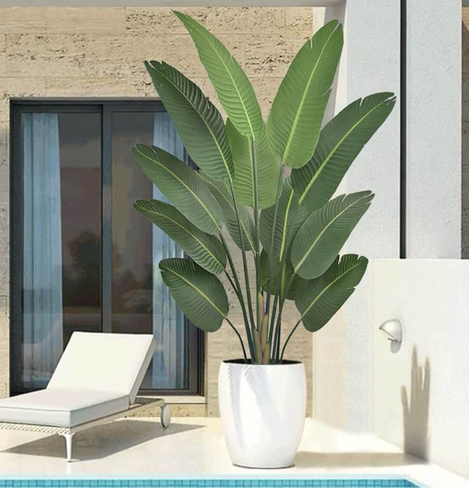 6FT Artificial Silk Bird of Paradise Tree with 13 Leaves, Faux Banana Leaf Plant 70 Inch Large Fake Tropical Tree with Black Pot for Home Patio Poolside Garden Indoor Outdoor Decor