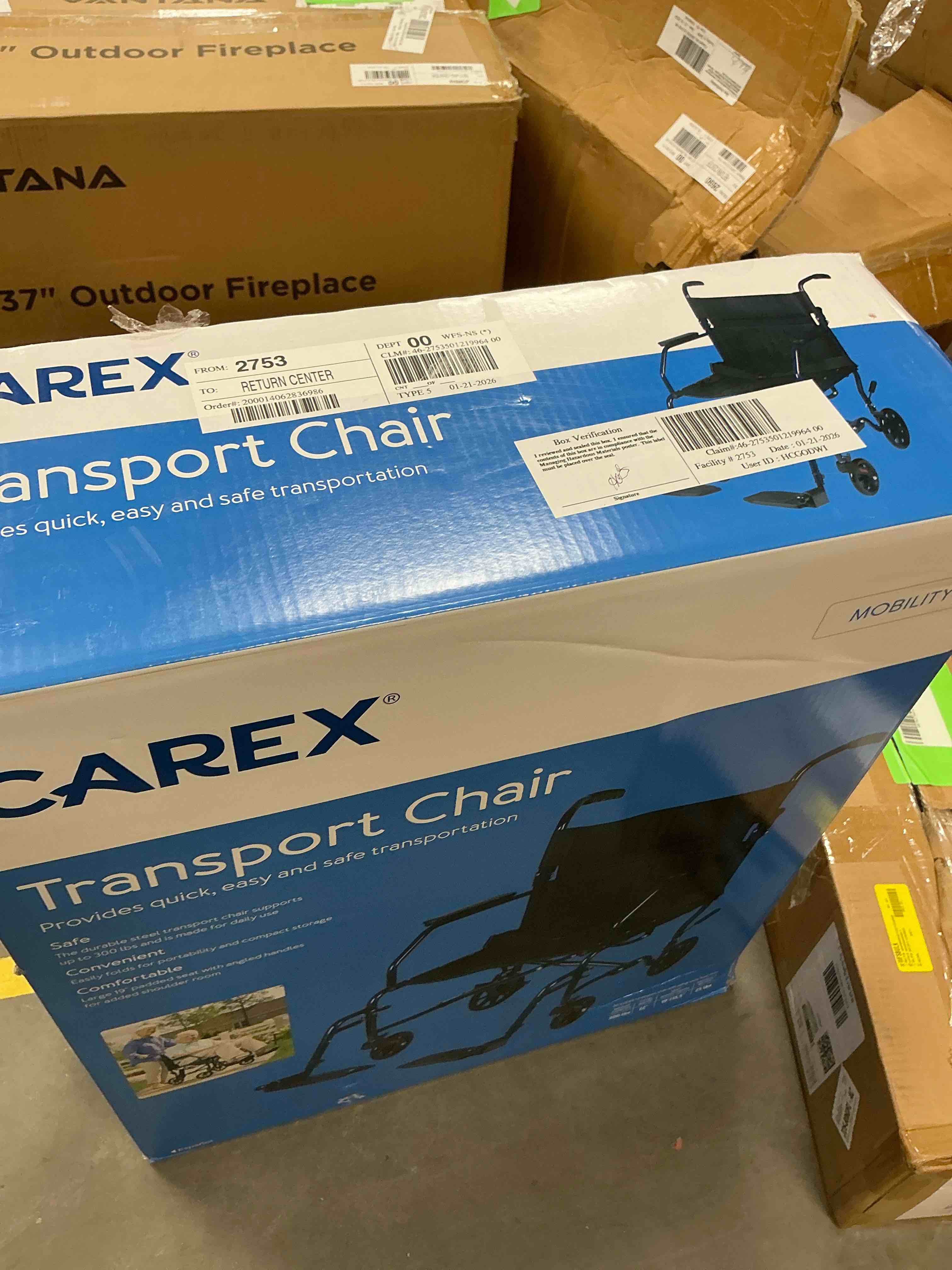 Condition photo showing New/Like New for Carex Classics Transport Chair - Lightweight Folding Mobility Chair with Swing-Away Footrests