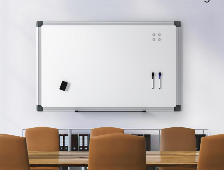 VUSIGN Magnetic Dry Erase Whiteboard, 35x23 Inches, Wall Mounted with Pen Tray, Silver Aluminium Frame