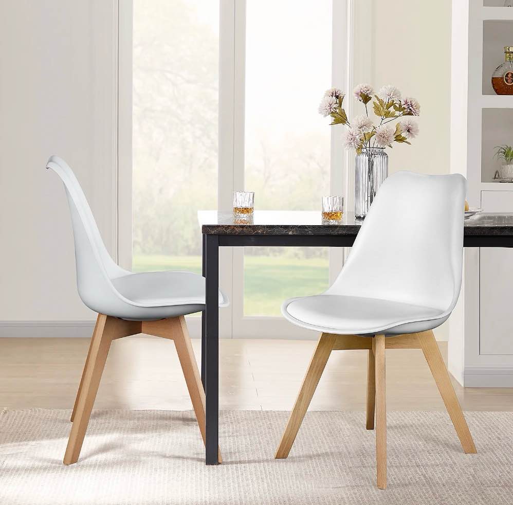 Condition photo showing Good Condition for CONCETTA Set of 4 Dining Chairs with Padded Seats & Wooden Legs for Kitchen or Living Room, White