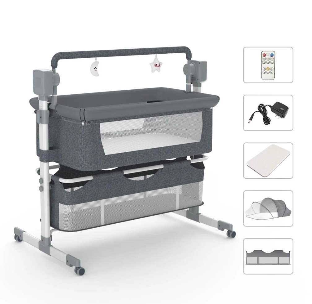 Baby Bassinet, Newborn Bedside Sleeper, Rocking Crib, Folding Portable SteAnny Infant Cradle