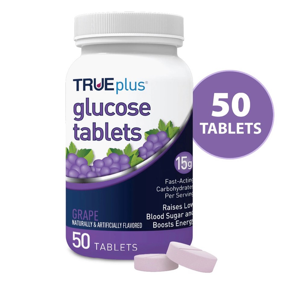 Glucose Tablets, GRAPE Flavor - 50Ct Bottle | Exp. 01/01/2027
