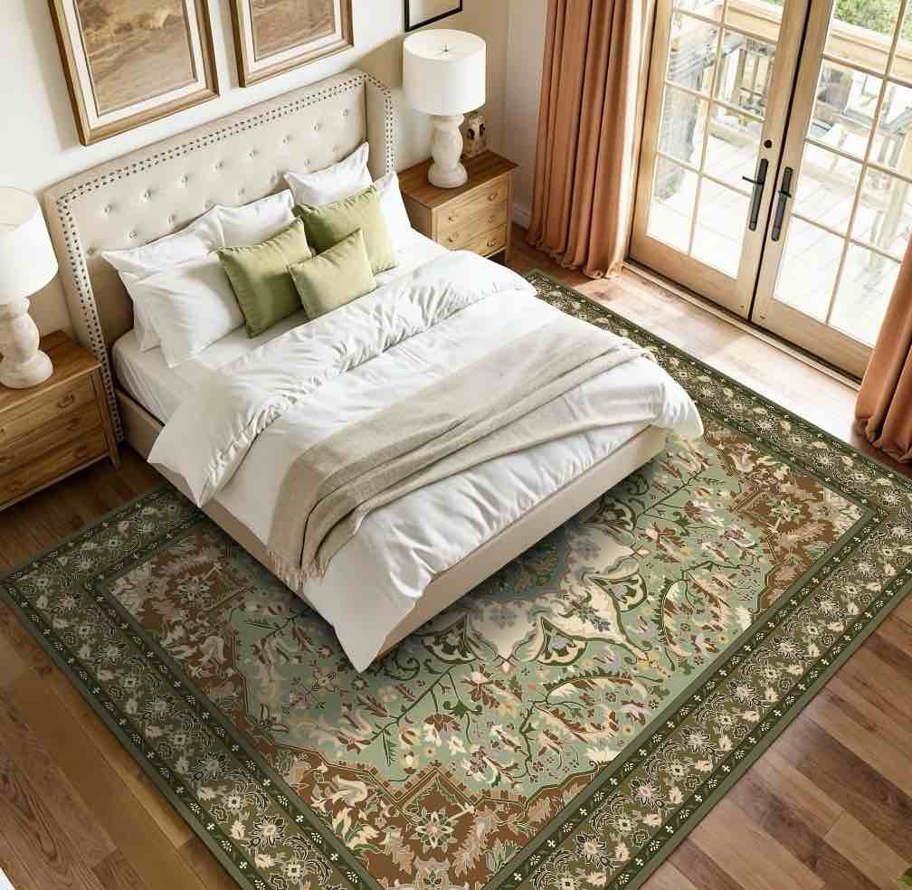 Condition photo showing New/Like New for Pentantan 6'x9' Area Rugs for Living Room, Boho Vintage Soft Washable Rug with Non Slip Backing for Bedroom, Green