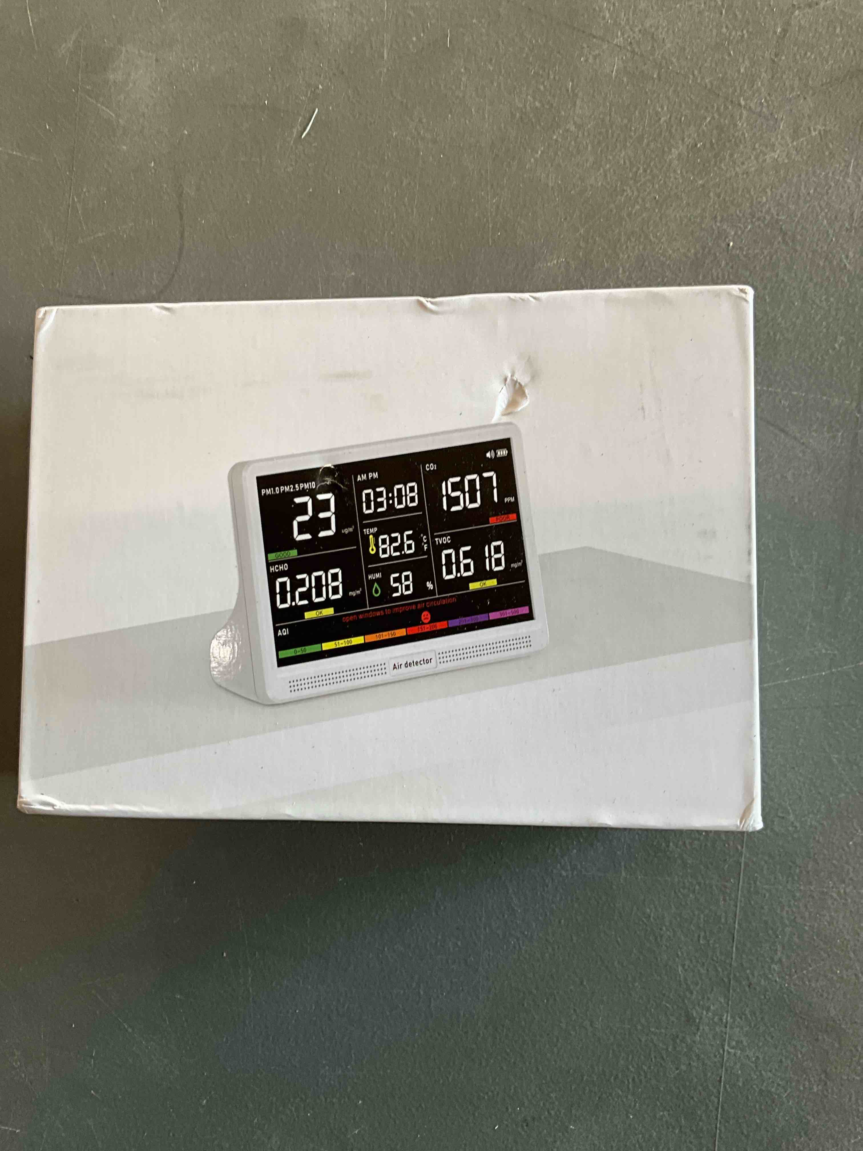 Condition photo showing New/Like New for 16 in 1 Air Quality Monitor Indoor 7" Display 9 AQI+7 AQI Alerts, CO2 Monitor Air Quality Tester for CO2, TVOC, PM2.5 PM1.0 PM10, HCHO Temperature Humidity AQI & Time Air Quality Meter for Home 8h Standard-White