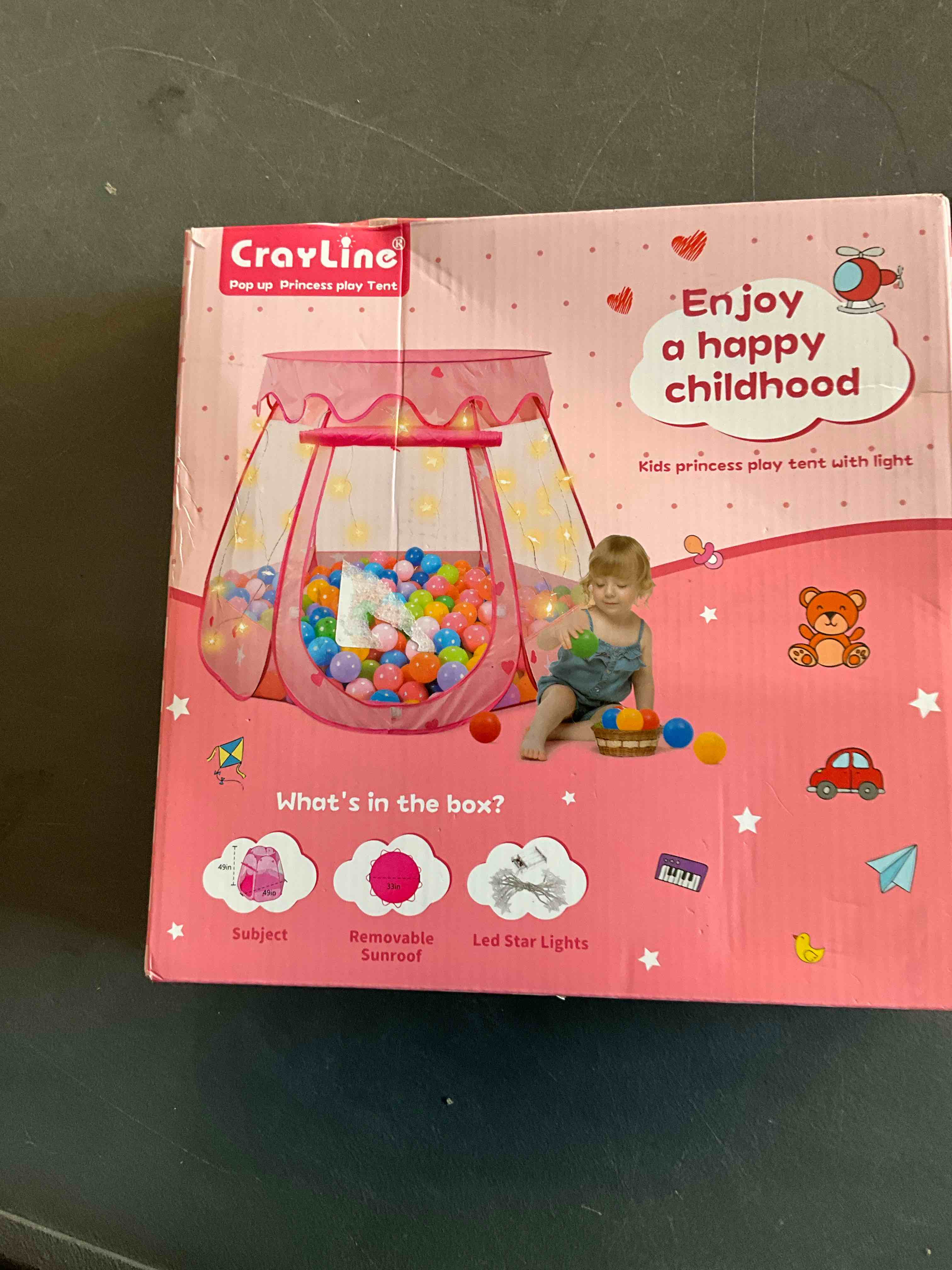 Condition photo showing Good Condition for Pop Up Princess Tent with Star Light, Toys for 1 2 3 Year Old Girl Birthday Gift, Ball Pit for 12-18 Months Baby Girl Toys, Toddler Gift, Easy to Pop Up and Assemble(Pink)