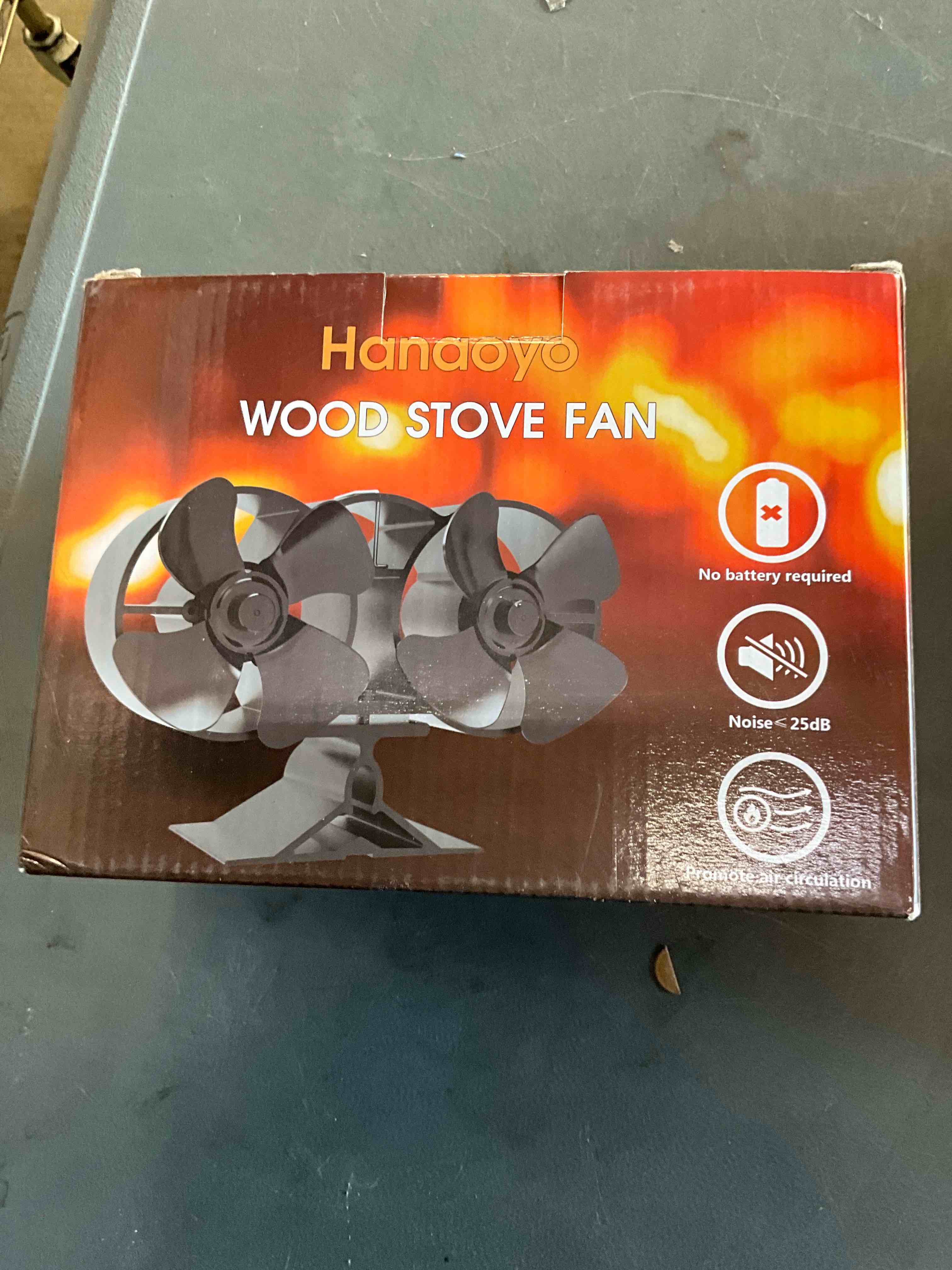 Condition photo showing New/Like New for Wood Stove Fan with Double Motors, 12 Blades Wood Stove Fan Heat Powered, Fireplace Fan with Magnetic Thermometer, Wood Stove Accessories Non Electric Fan for Wood/Gas/Log Burner Stove WSFNEW900