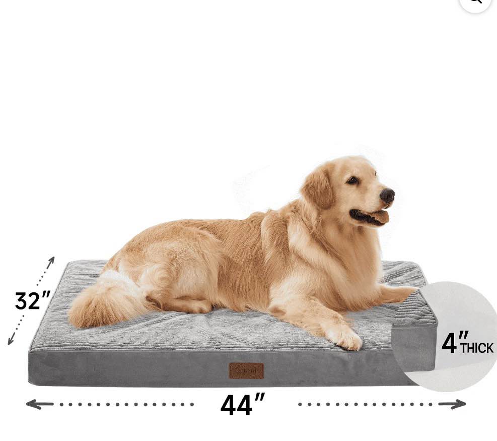 Ophanie 44in Gray Orthopedic Dog Bed for Large Dogs with Non-Slip Bottom, Waterproof and Machine Washable Removable Pet Bed Cover,Size(44"x32"x4")