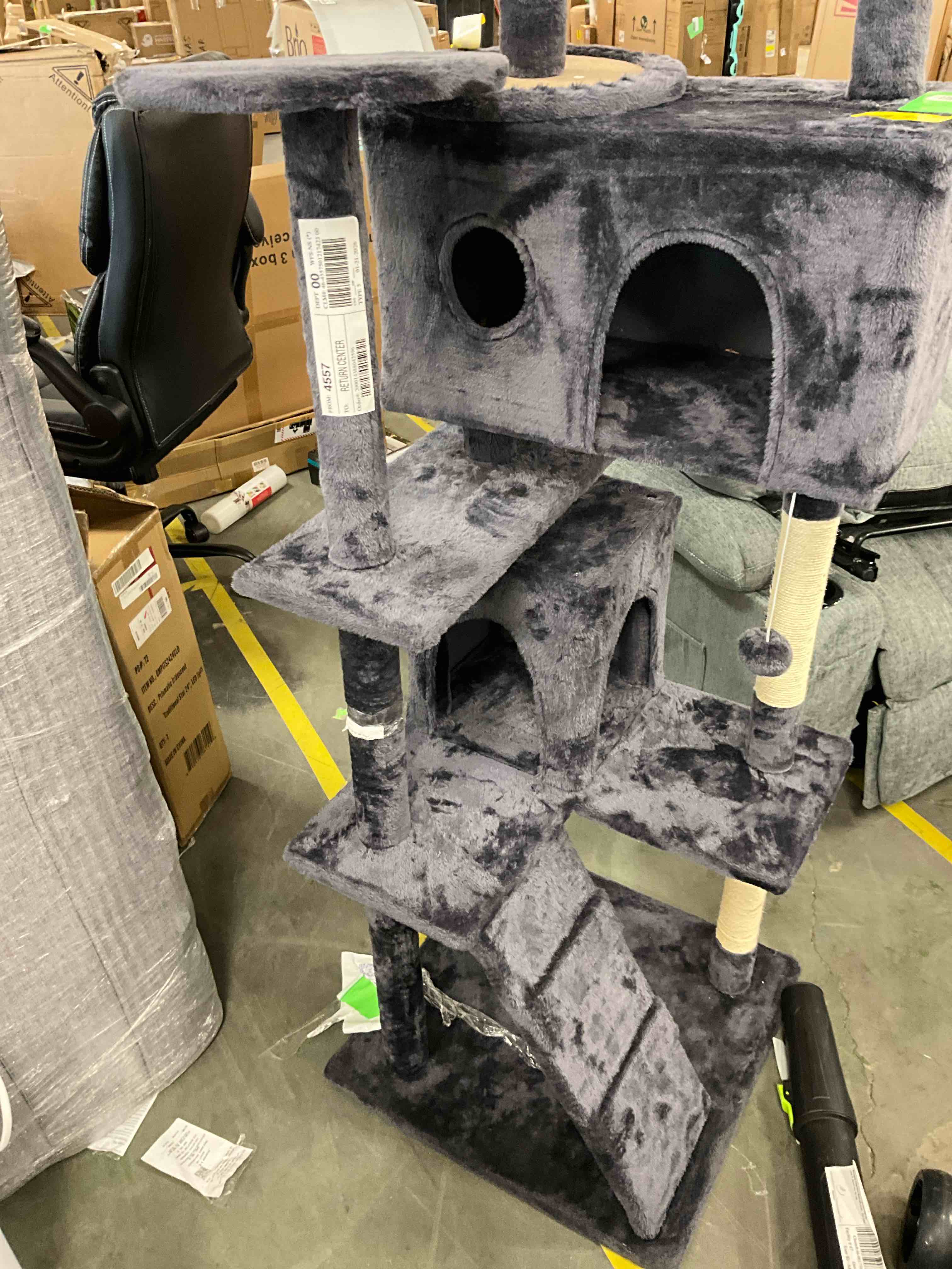 Condition photo showing Good Condition for EDX 70" Cat Tree Tower for Indoor Cats, Multi-Level Durable Cat Climbing Tower, Large Pet House with Natural Sisal Scratching Post, Cozy Condo, Extended Platform, Kitten Toy and Hammock, Dark Gray