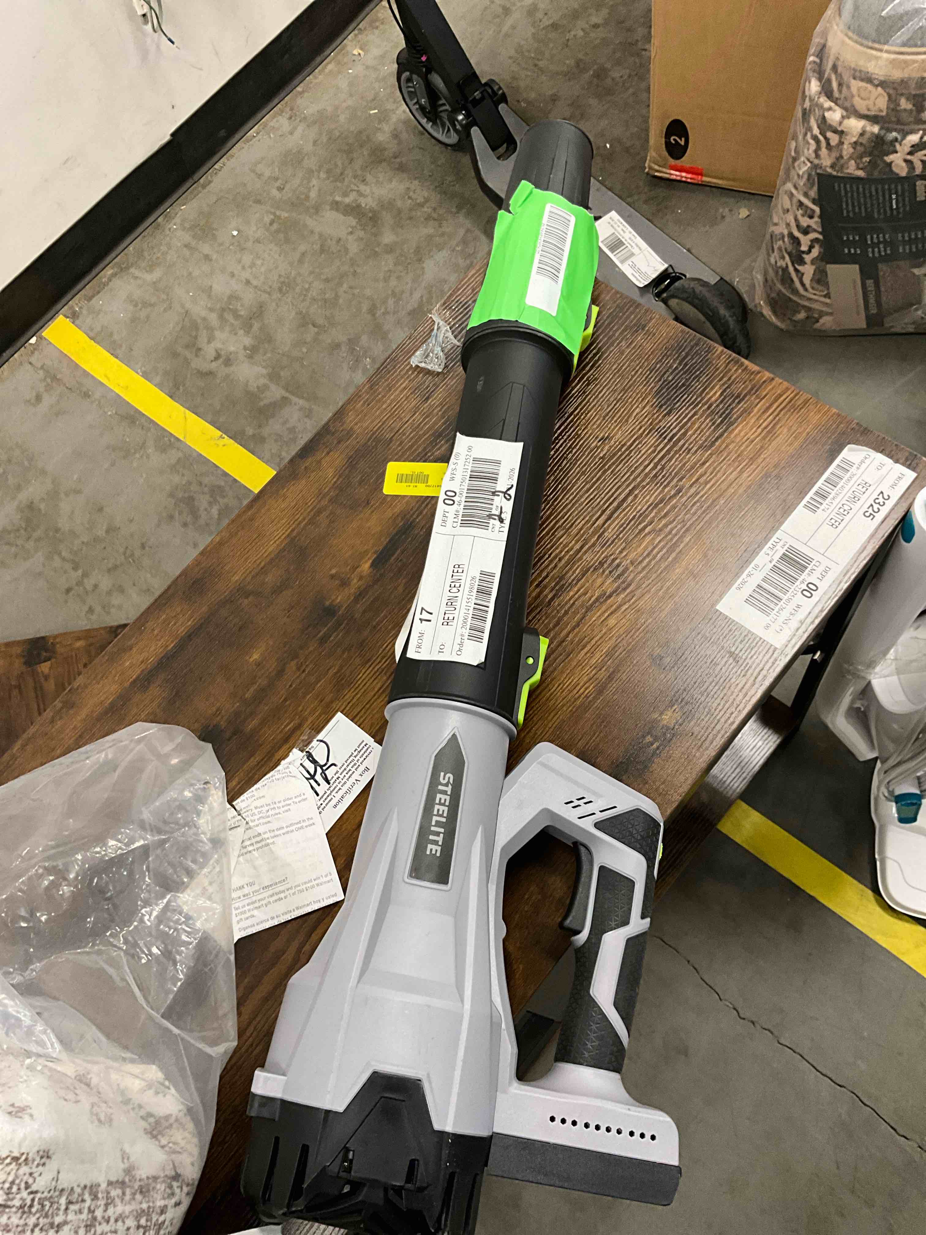Condition photo showing As Is for Steelite 21V Cordless Leaf Blower,150 MPH 600 CFM,Electric Leaf Blower with 2 x 2.0Ah Battery Packs and Charger,Lightweight Battery Powered Leaf Blower for Lawn Care, Patio Cleaning
