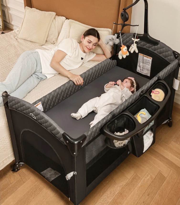 Babyeap 5-in-1 Baby Bassinet with Playard Mode & Changing Table,Bedside Sleeper for Newborns and Infants,Black