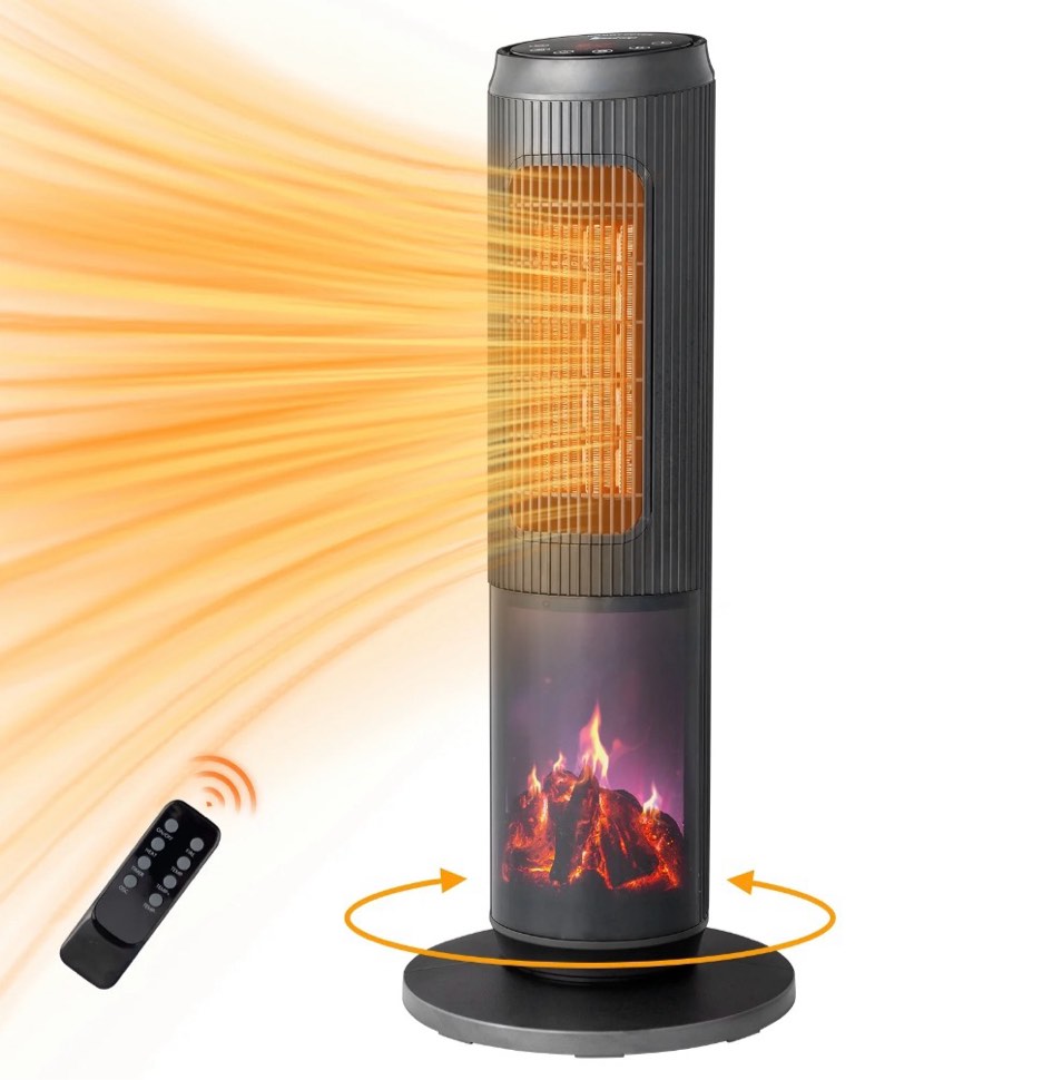 Ktaxon 25'' Digital Tower Space Heater with Remote Control, Oscillation, 3D Realistic Flame Effect, with Adjustable Heat Settings, Overheating & Tip-Over Safety Protection for Room Indoor Use