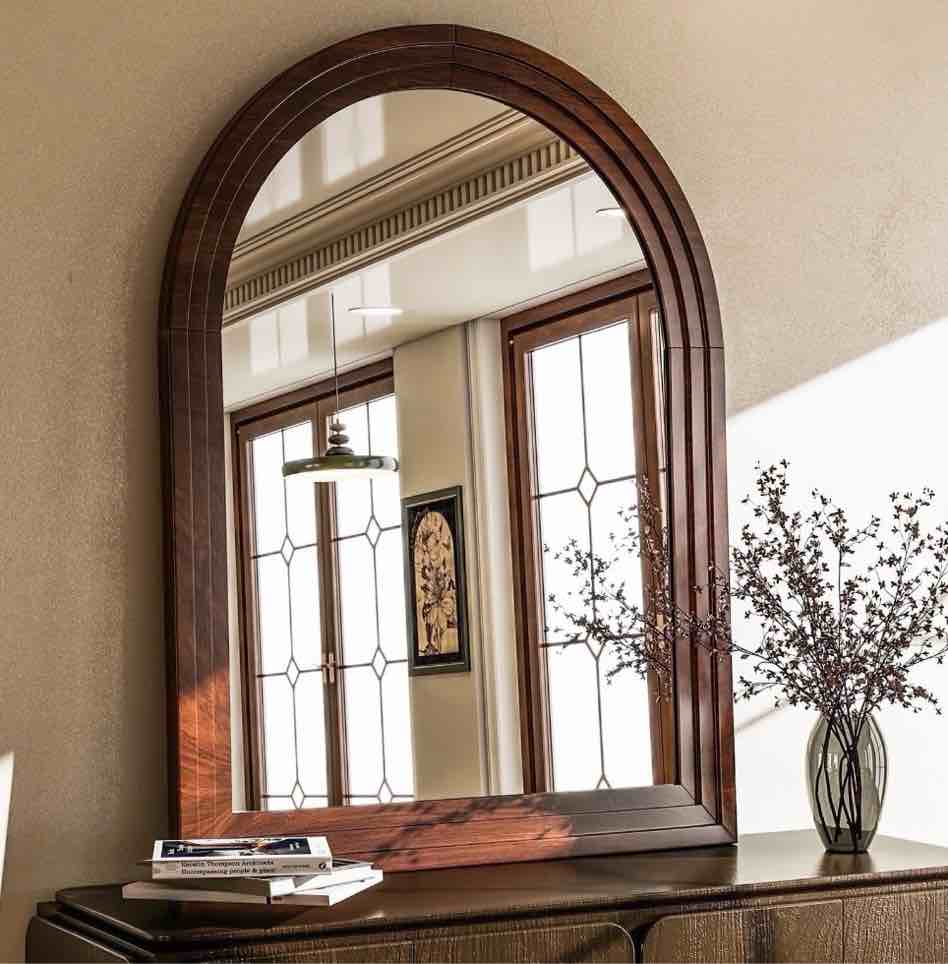 beautypeak 36"x 24" arched bathroom mirror wall mirror wooden frame,brown