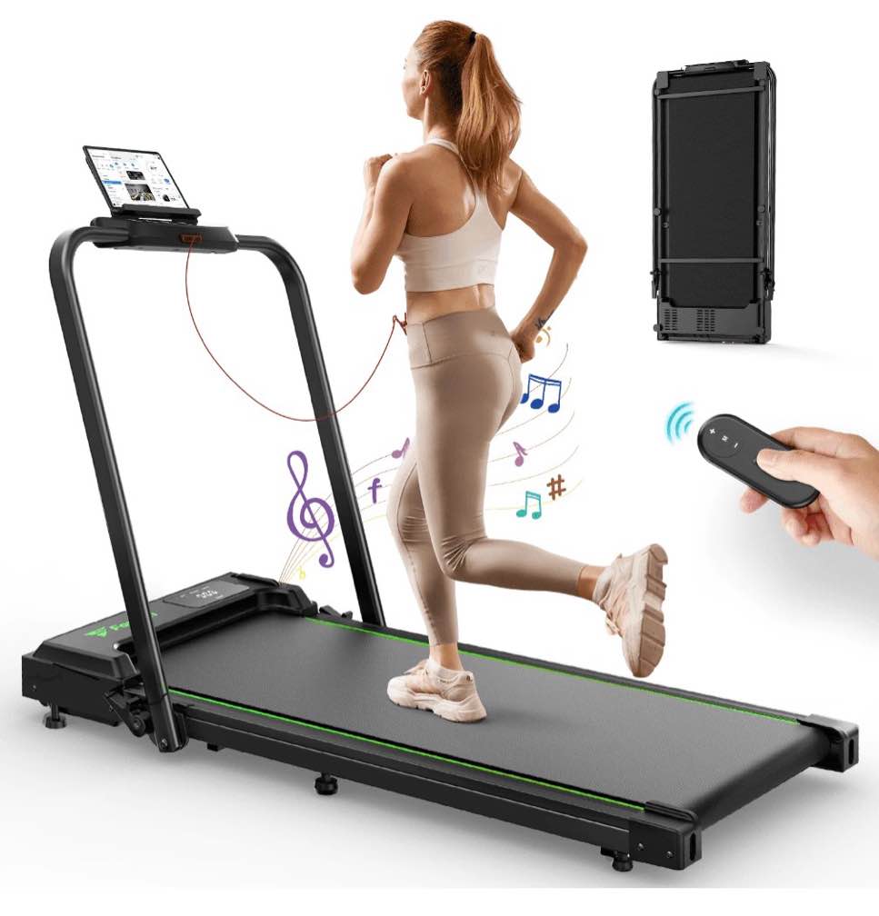 formill foldable treadmill  300 lbs walking pad treadmill with handlebar portable treadmill 2 in 1 for home/office  under desk treadmill with mat  touch control led display & remote control