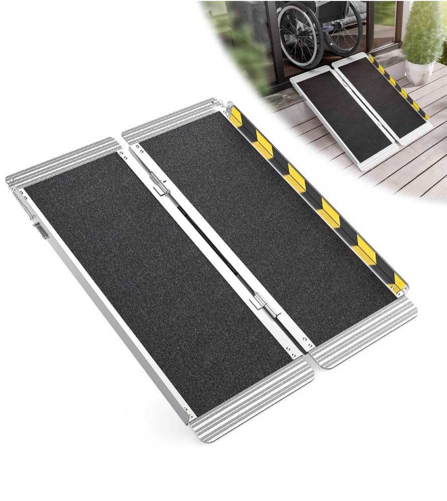 3 feet portable wheelchair ramp, 600 lbs capacity folding aluminum threshold ramp with anti-slip surface, mobility access handicap ramp for home steps, doorway, stairs, doorways, scooter