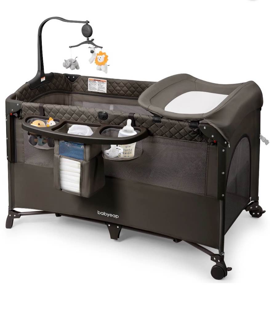 babyeap 5-in-1 baby bassinet with playard mode & changing table,bedside sleeper for newborns and infants,gray