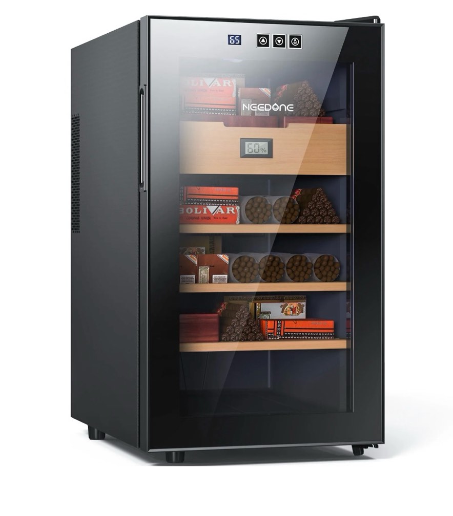 needone 48l 300 counts electric cigar humidor ,cooling and heating temperature control ,with spanish cedar wood shelves & hygrometer,new year,christmas gifts,father's day gift