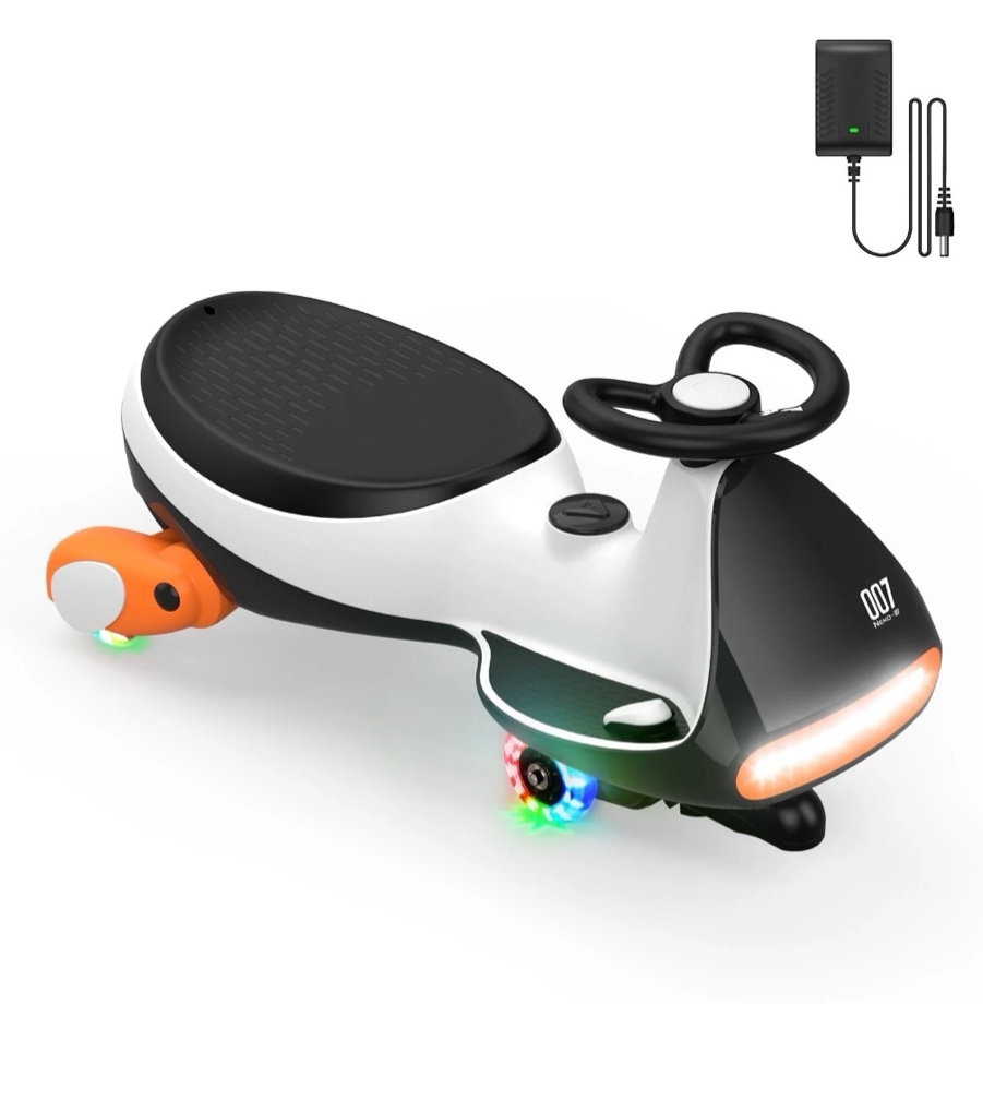 fanttikride 12v n7 pro electric wiggle car with pedal, 2-in-1 kids ride on toy, rechargeable battery, 2-speed, anti-rollover, flashing wheels, bluetooth music, for ages 3+, 150 lbs, penguin black