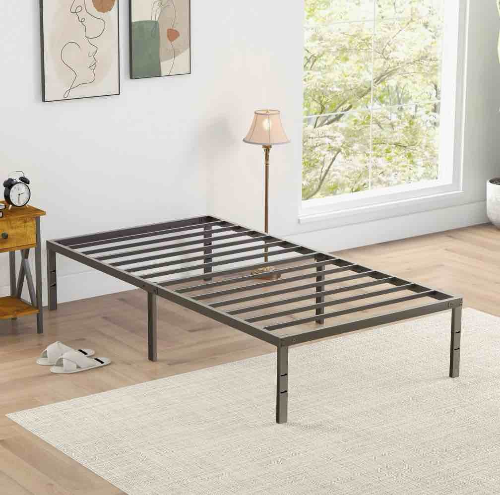 edx heavy duty metal twin bed frame with under bed storage - 14 inches high, sturdy steel slat support, no box spring required, platform bed frame